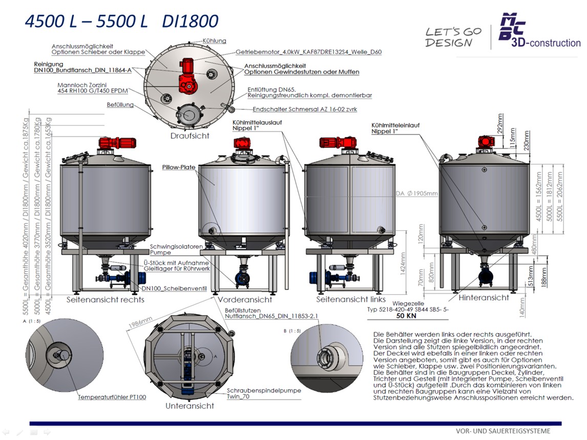 Vertikale Sauerteigbehälter 600L - 5500L